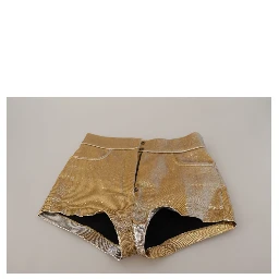 Gold Cotton Blend Glittered Hot Shorts