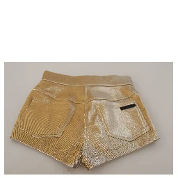Gold Cotton Blend Glittered Hot Shorts