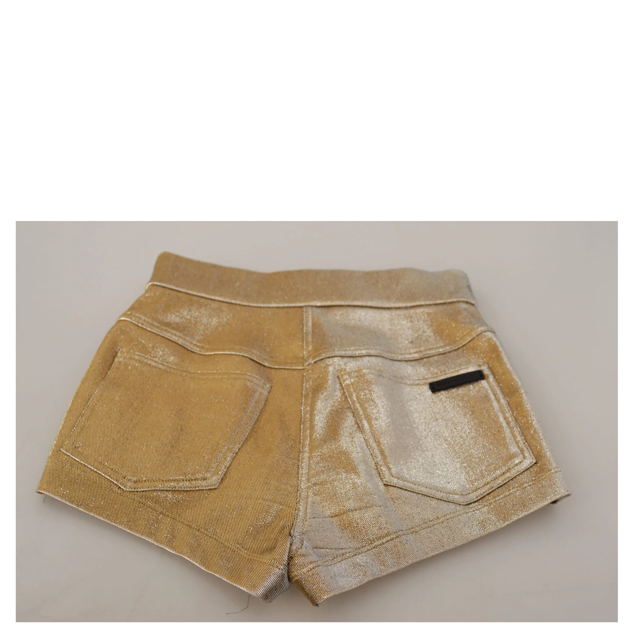 Gold Cotton Blend Glittered Hot Shorts