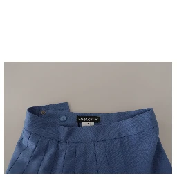 Blue Embellished Pleated Mini Skirt Wool