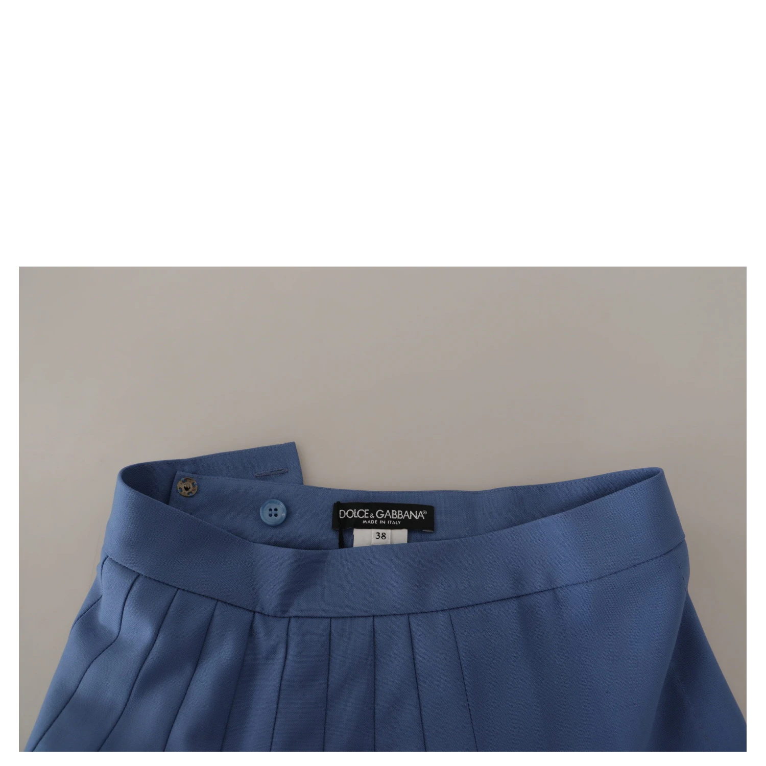 Blue Embellished Pleated Mini Skirt Wool