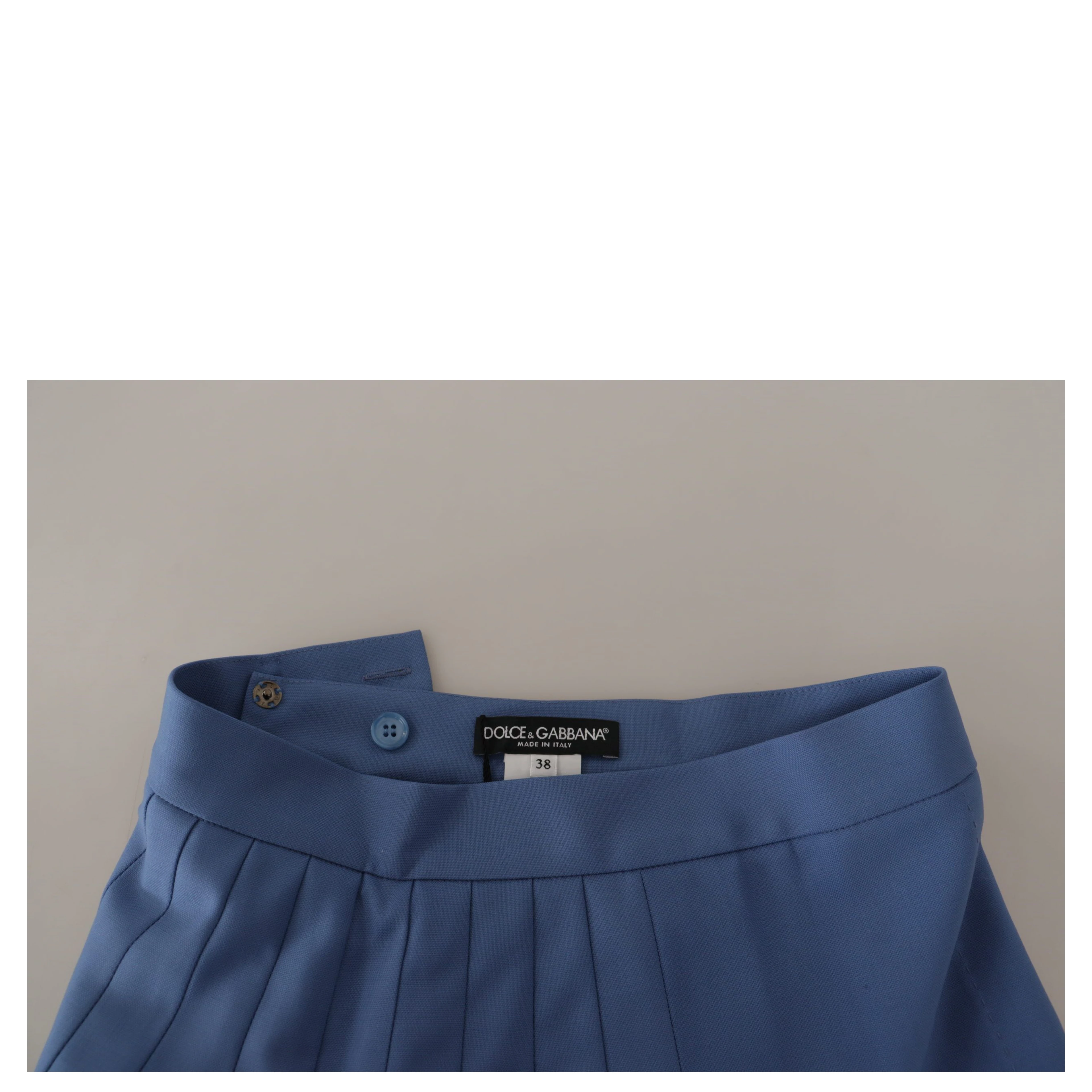 Blue Embellished Pleated Mini Skirt Wool