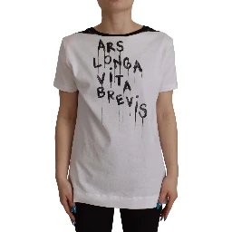 White Slogan Print Round Neck Cotton  T-shirt
