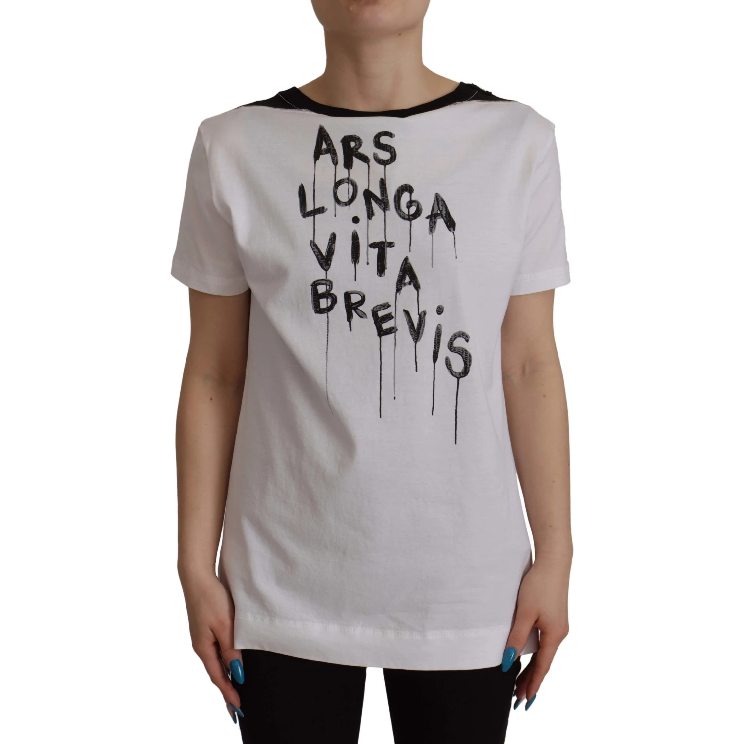 White Slogan Print Round Neck Cotton  T-shirt