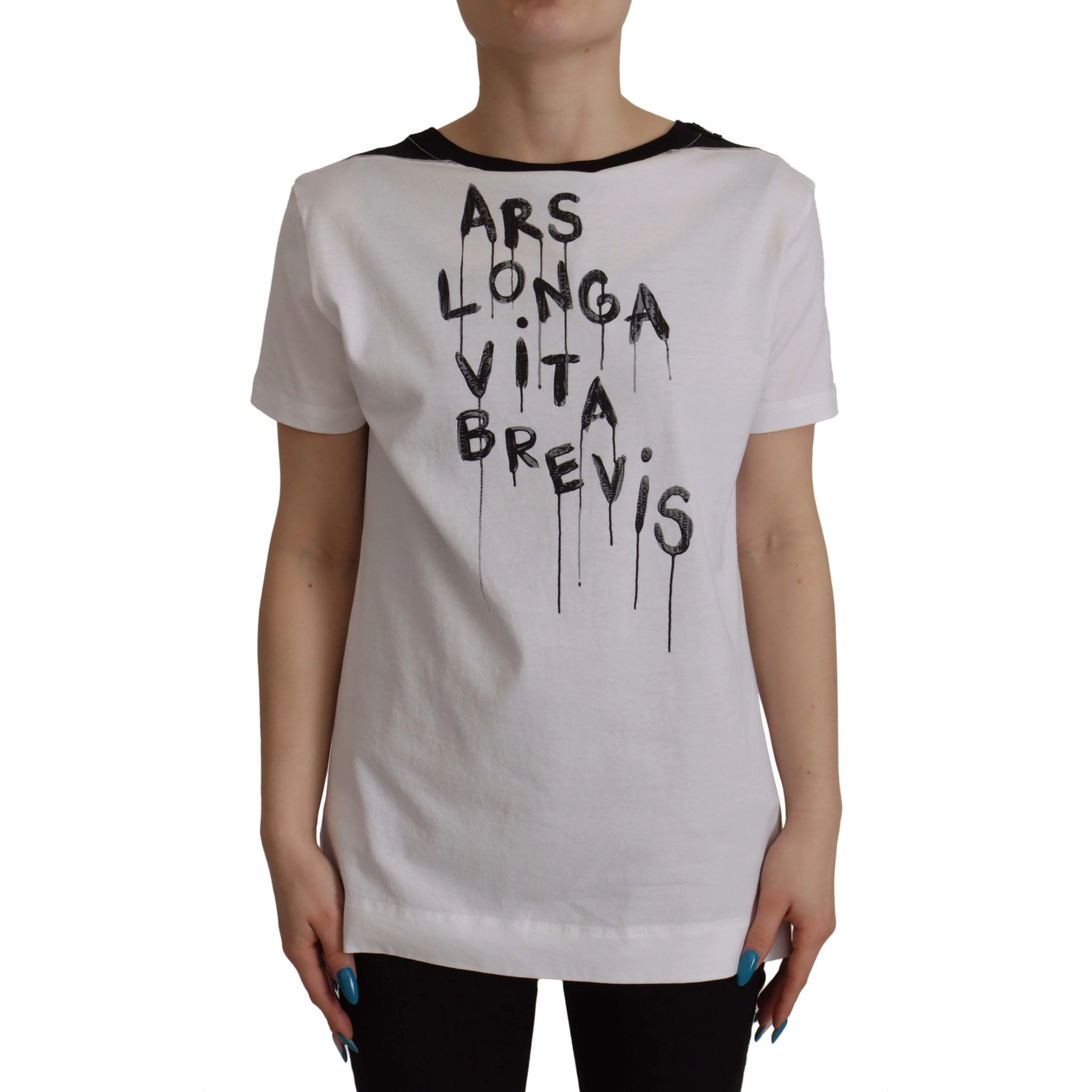 White Slogan Print Round Neck Cotton  T-shirt