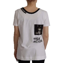 White Slogan Print Round Neck Cotton  T-shirt