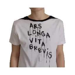 White Slogan Print Round Neck Cotton  T-shirt