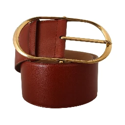 Maroon Leather Gold Metal Oval Buckle Belt