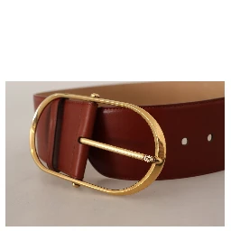 Maroon Leather Gold Metal Oval Buckle Belt