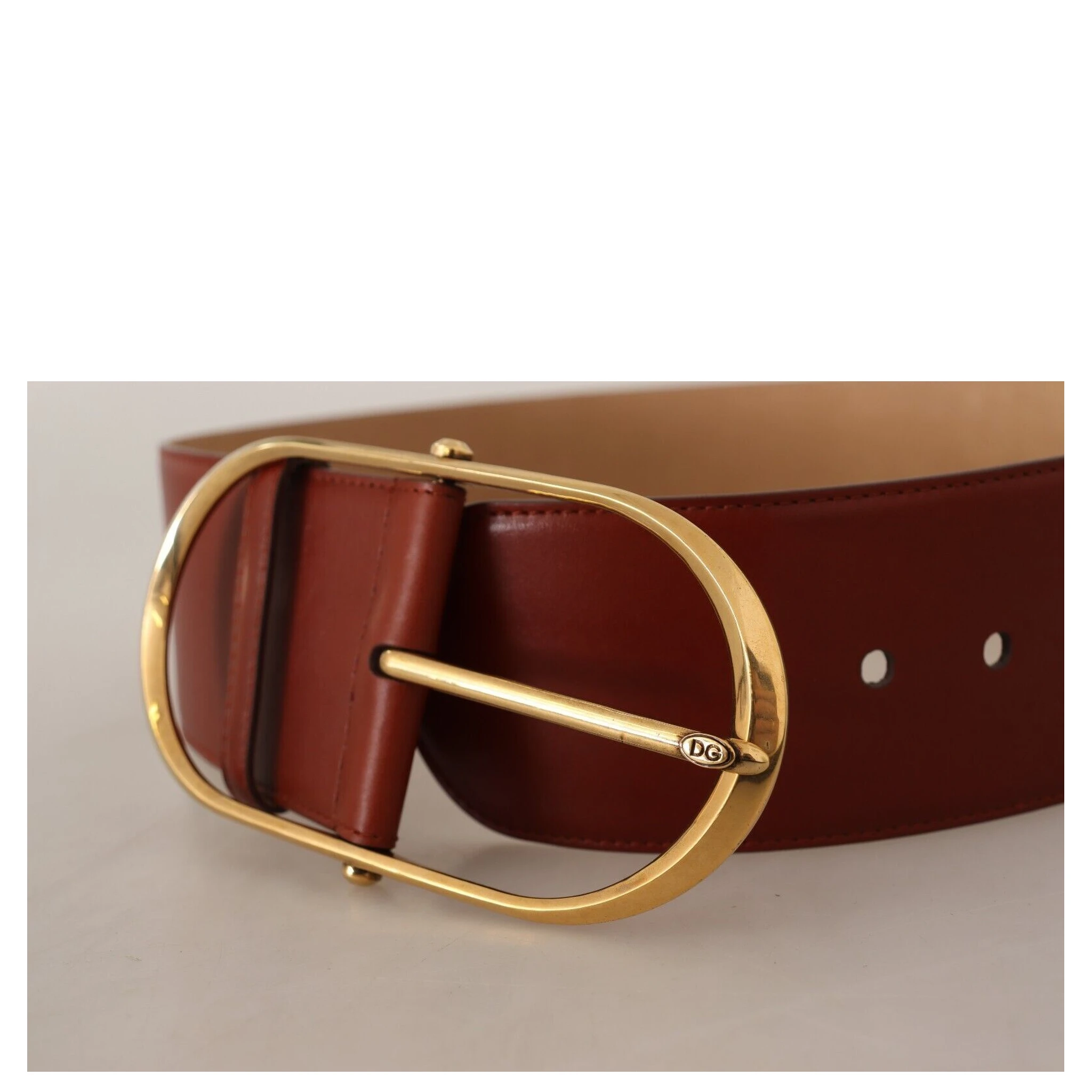Maroon Leather Gold Metal Oval Buckle Belt