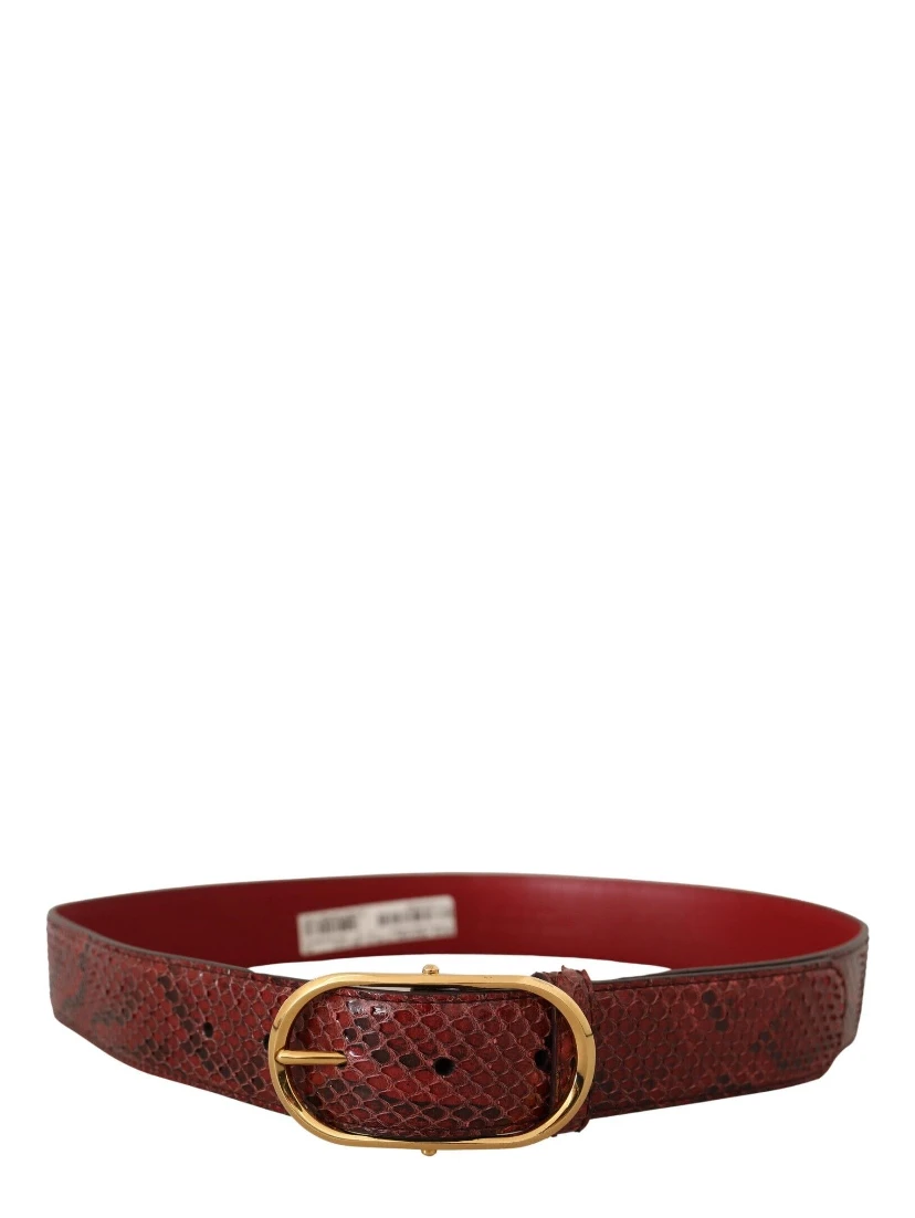 Red Exotic Leather Gold Oval Buckle Belt