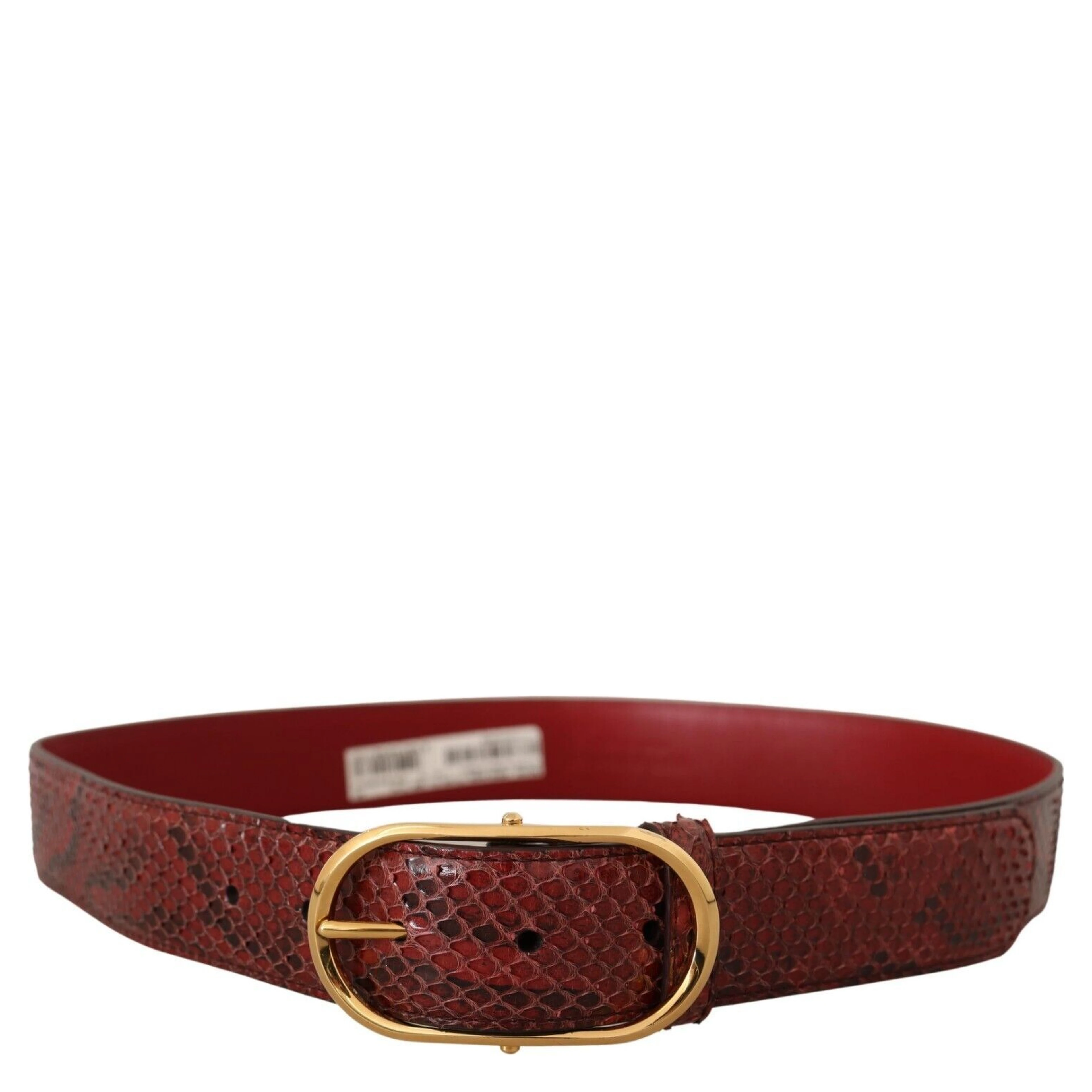 Red Exotic Leather Gold Oval Buckle Belt