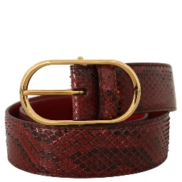 Red Exotic Leather Gold Oval Buckle Belt