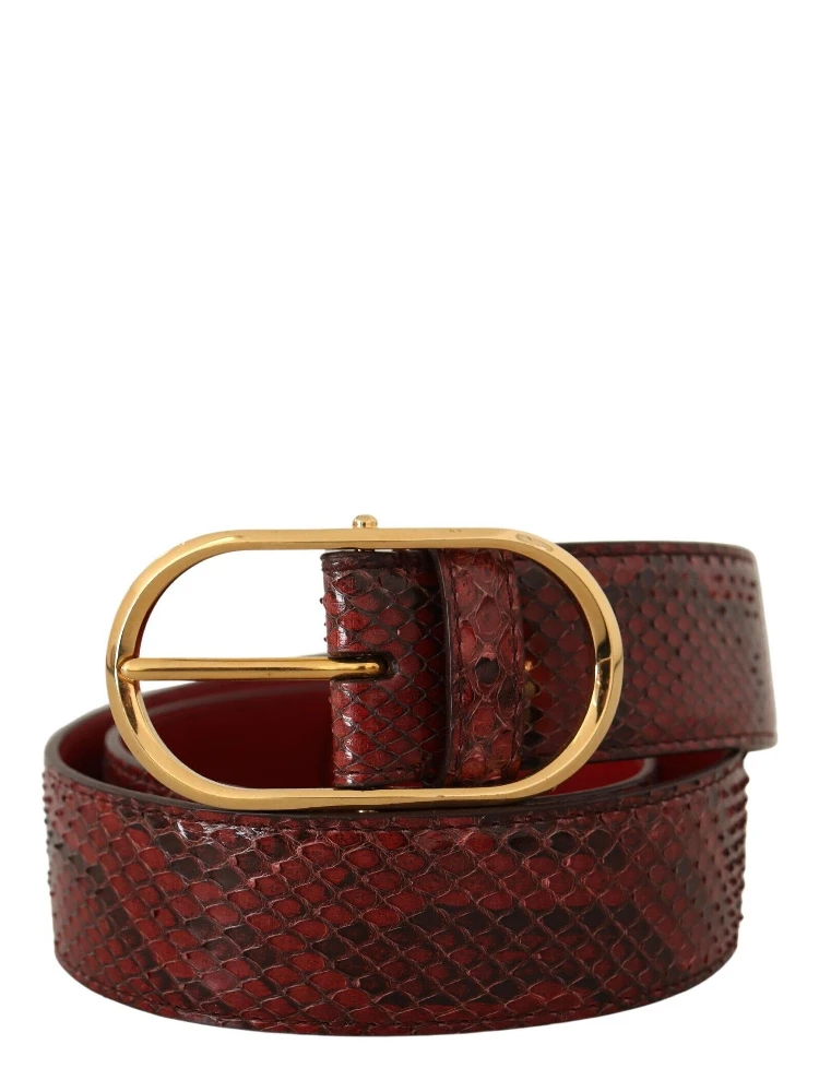 Red Exotic Leather Gold Oval Buckle Belt alternative