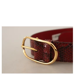 Red Exotic Leather Gold Oval Buckle Belt