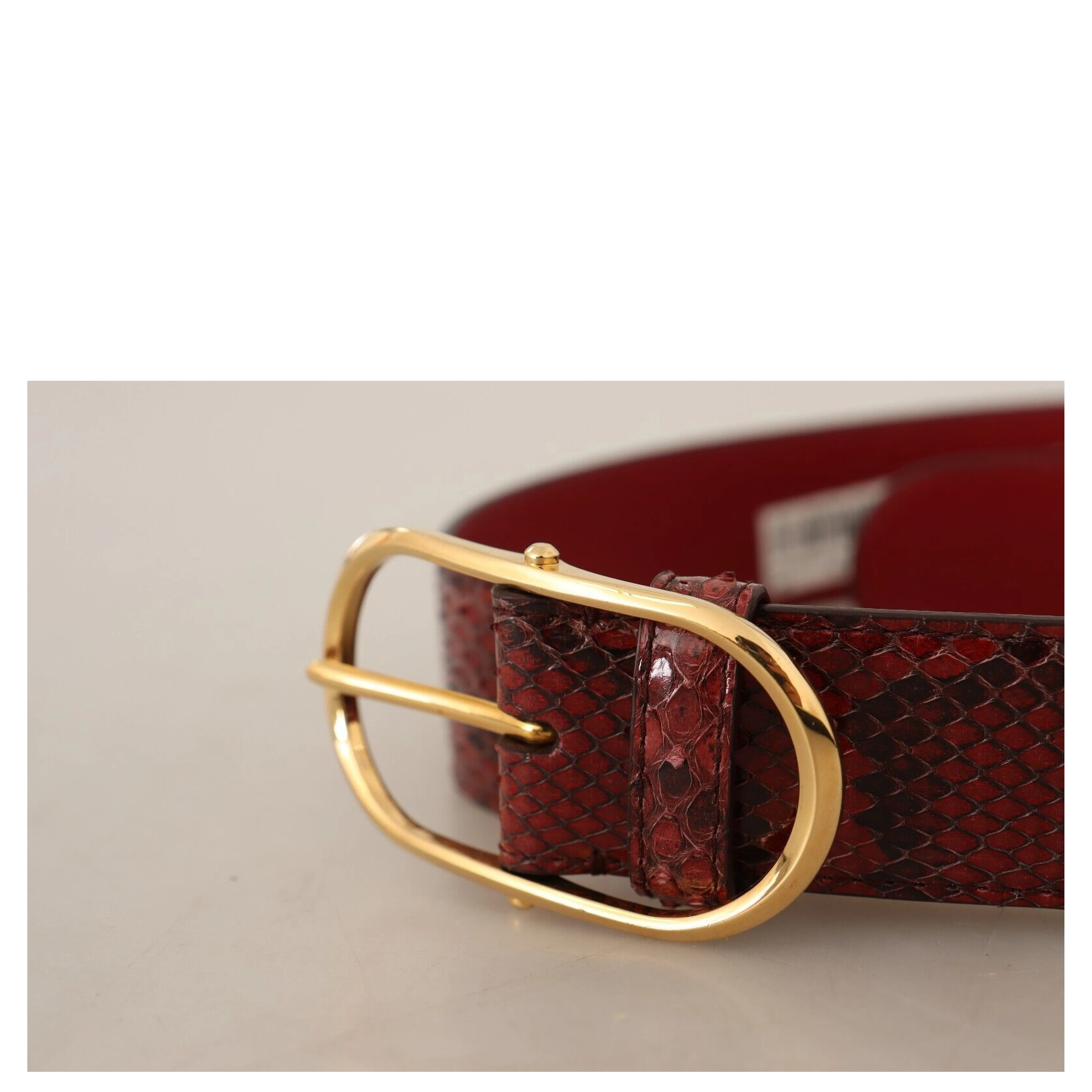 Red Exotic Leather Gold Oval Buckle Belt