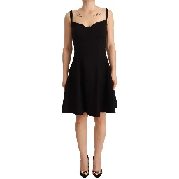 Black Fit Flare Wool Stretch Sheath Dress
