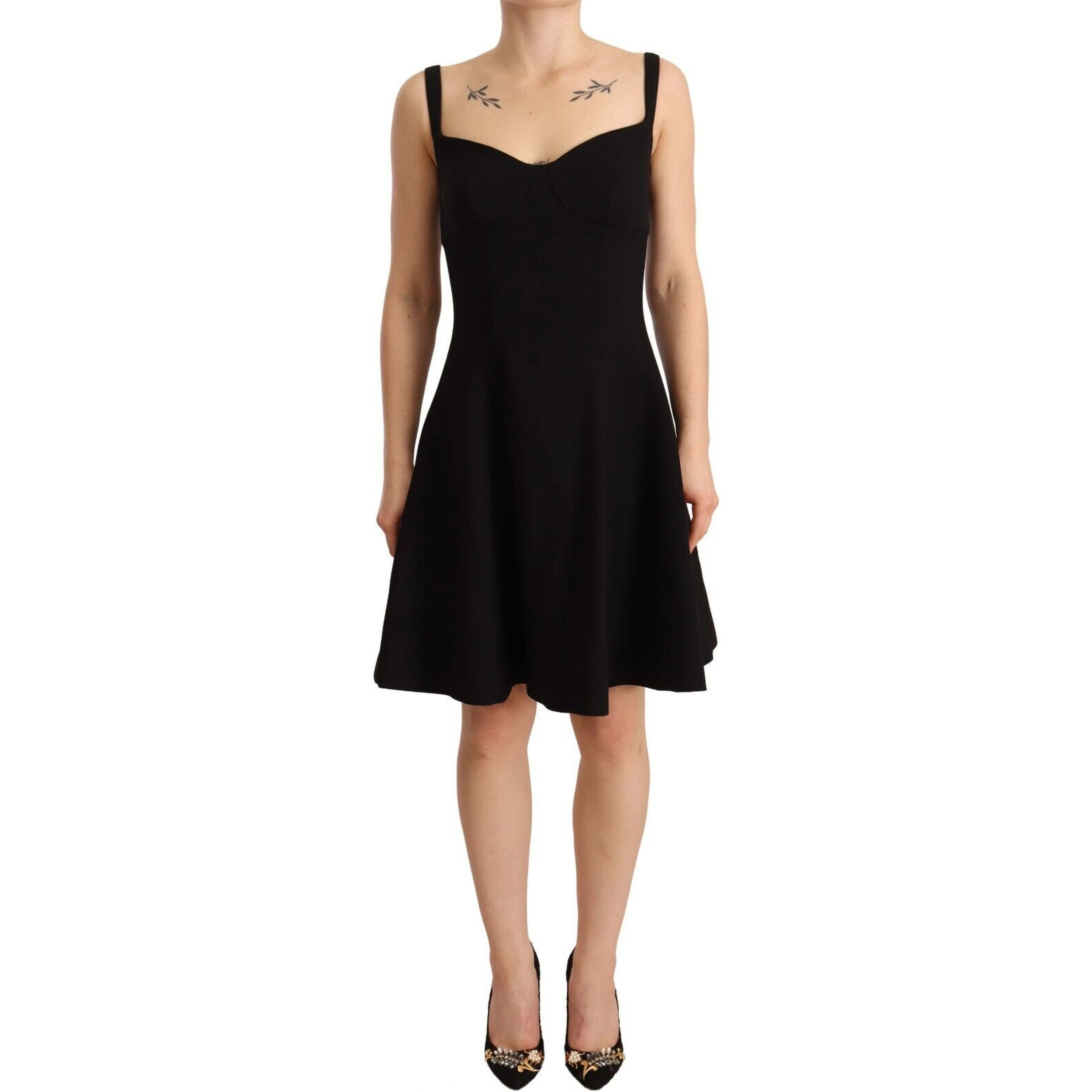 Black Fit Flare Wool Stretch Sheath Dress