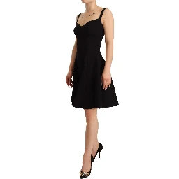 Black Fit Flare Wool Stretch Sheath Dress