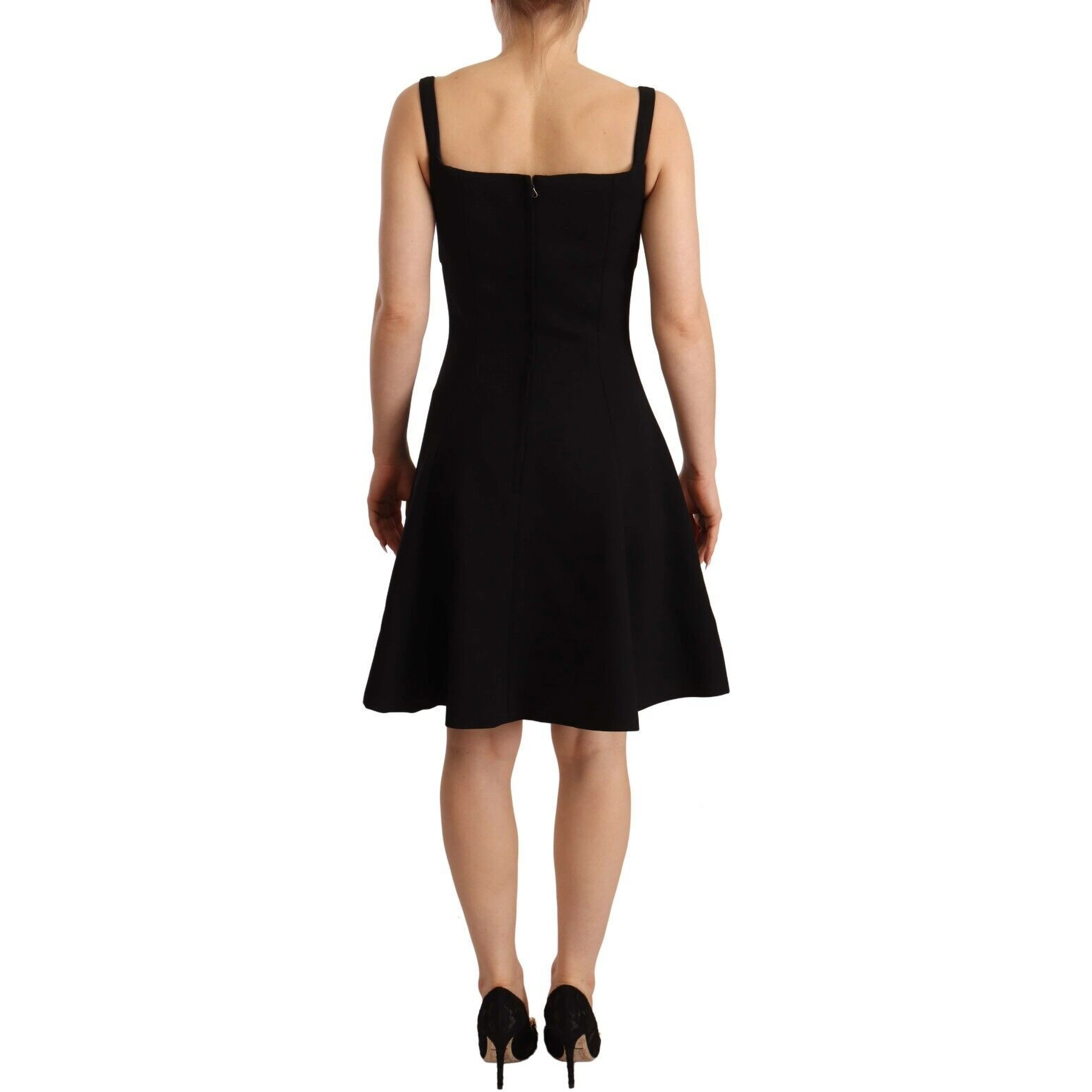 Black Fit Flare Wool Stretch Sheath Dress
