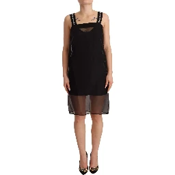 Black Silk Stretch Crystal Sheath Mini Dress