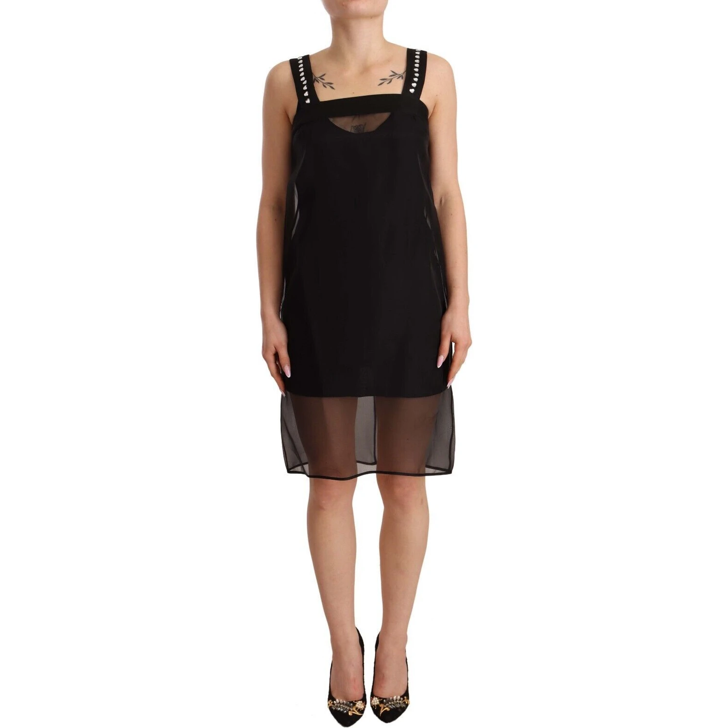 Black Silk Stretch Crystal Sheath Mini Dress