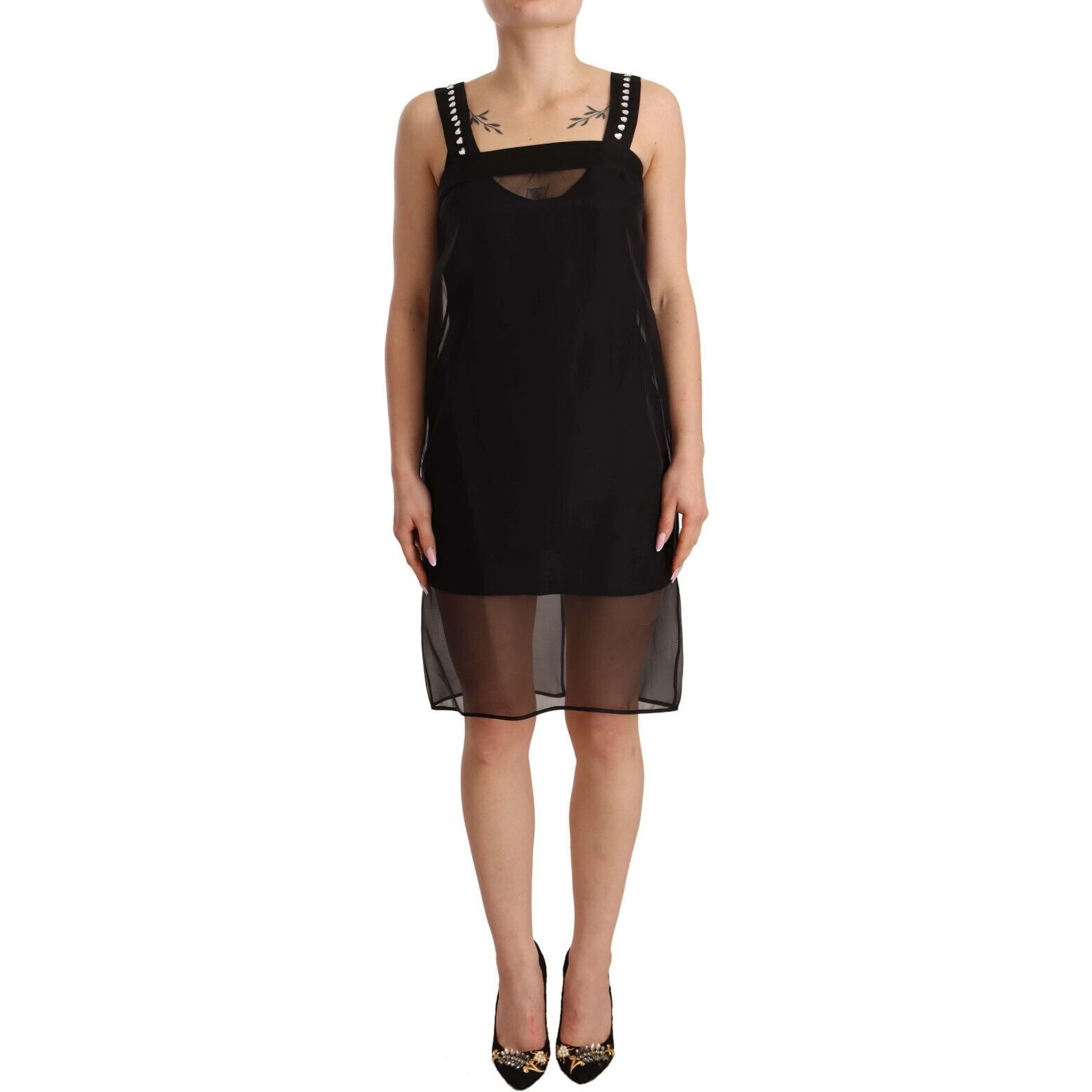 Black Silk Stretch Crystal Sheath Mini Dress