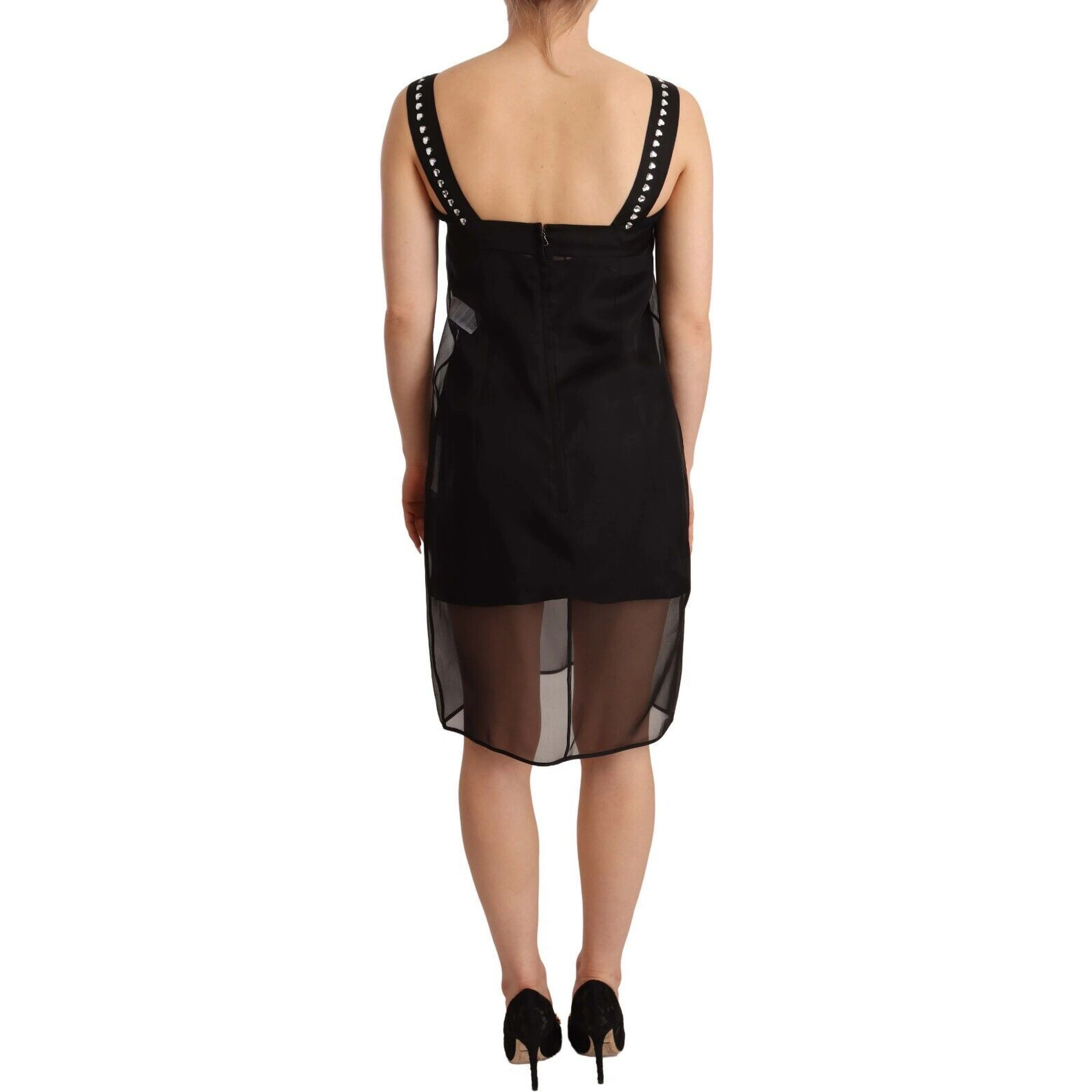 Black Silk Stretch Crystal Sheath Mini Dress
