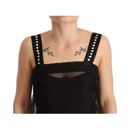 Black Silk Stretch Crystal Sheath Mini Dress