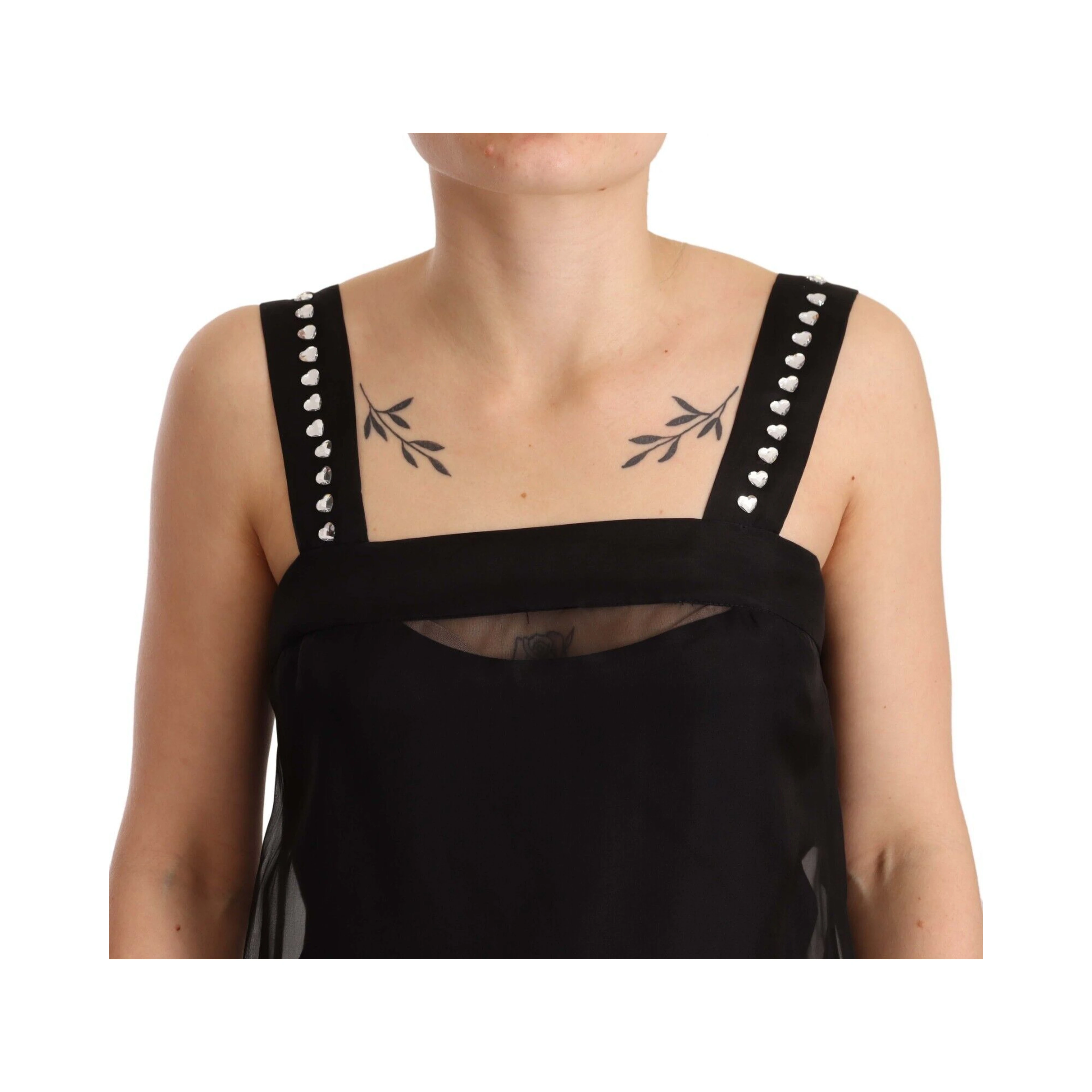 Black Silk Stretch Crystal Sheath Mini Dress