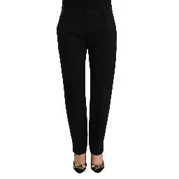 Black Mid Waist Skinny Trouser Wool Pants