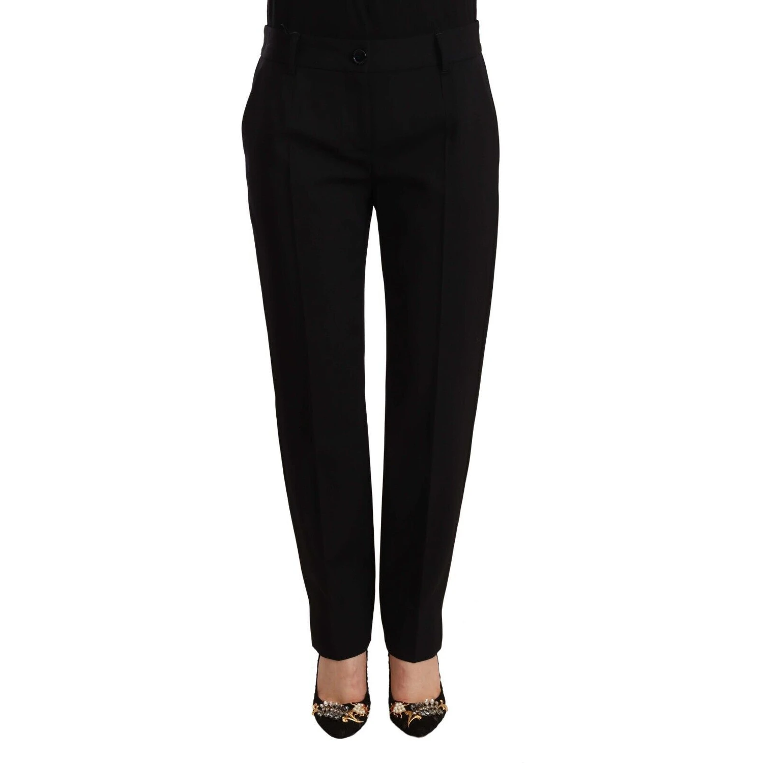 Black Mid Waist Skinny Trouser Wool Pants