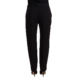 Black Mid Waist Skinny Trouser Wool Pants