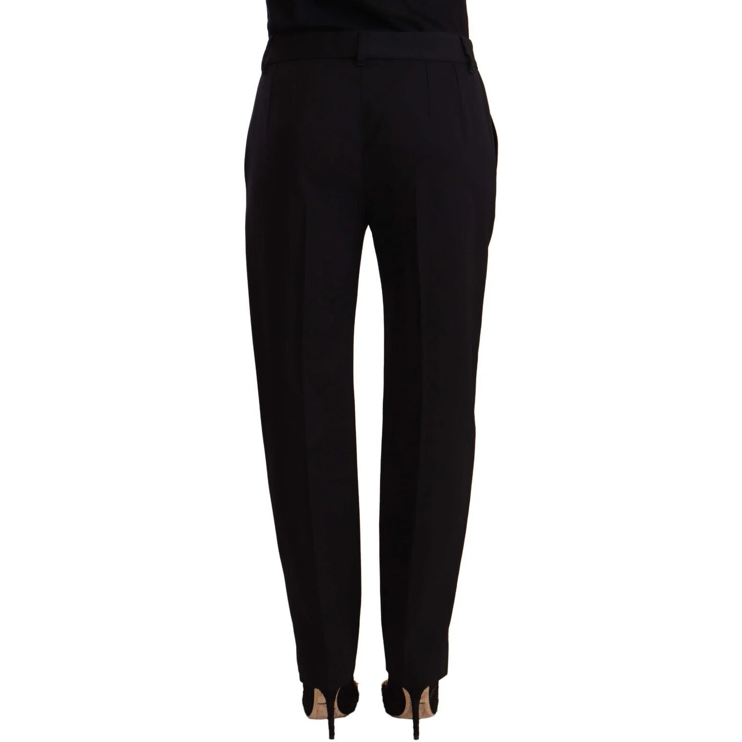 Black Mid Waist Skinny Trouser Wool Pants