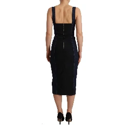Dark Blue Cotton Denim Sheath Midi Dress