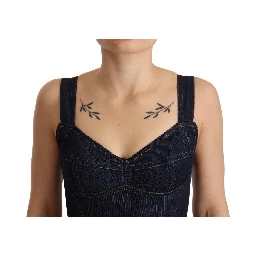 Dark Blue Cotton Denim Sheath Midi Dress