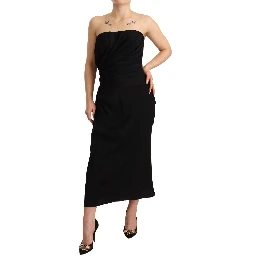 Black Silk Stretch Strapless Sheath Midi Dress
