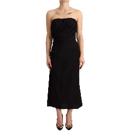 Black Silk Stretch Strapless Sheath Midi Dress
