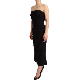 Black Silk Stretch Strapless Sheath Midi Dress