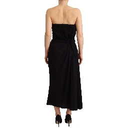 Black Silk Stretch Strapless Sheath Midi Dress
