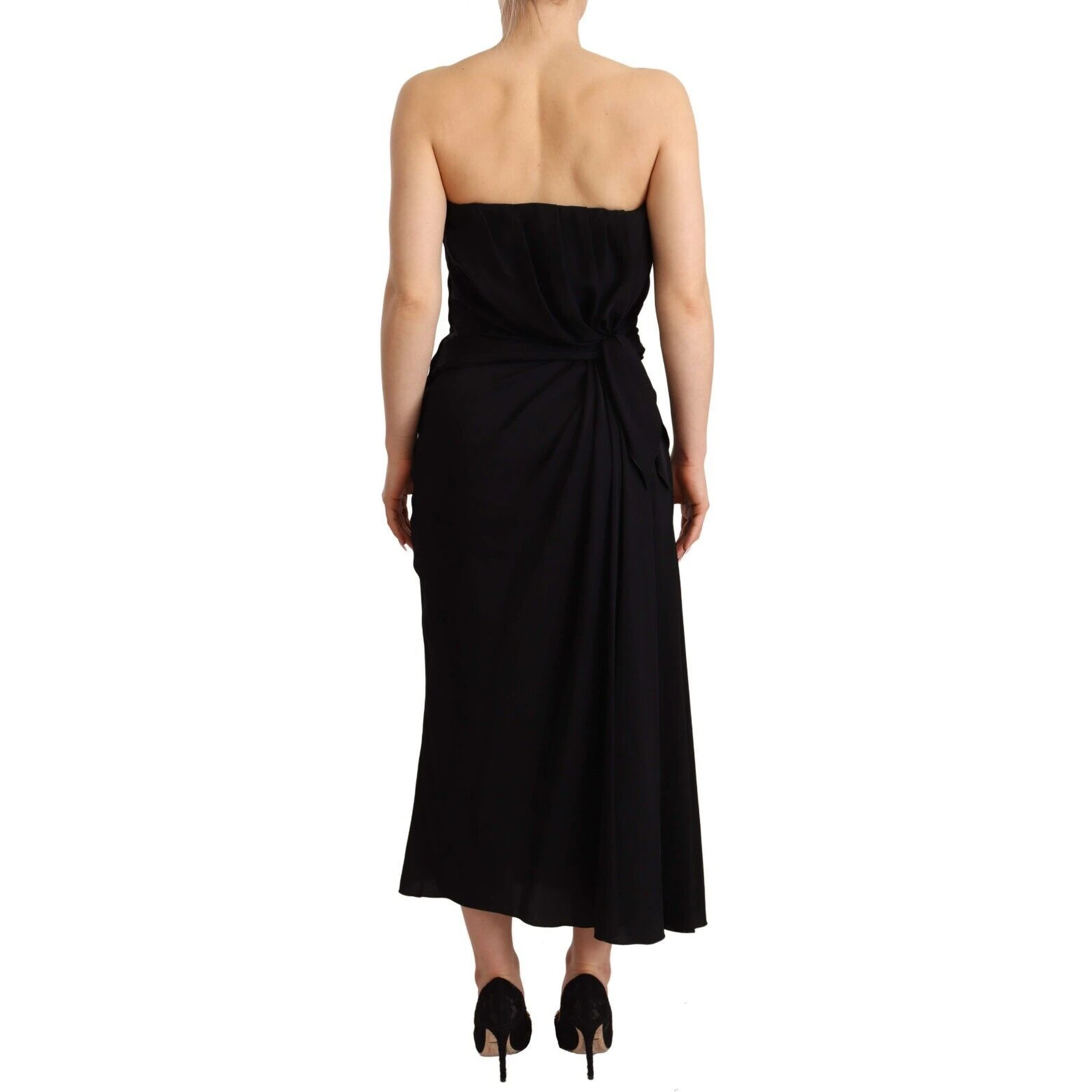 Black Silk Stretch Strapless Sheath Midi Dress