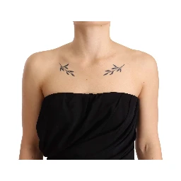 Black Silk Stretch Strapless Sheath Midi Dress