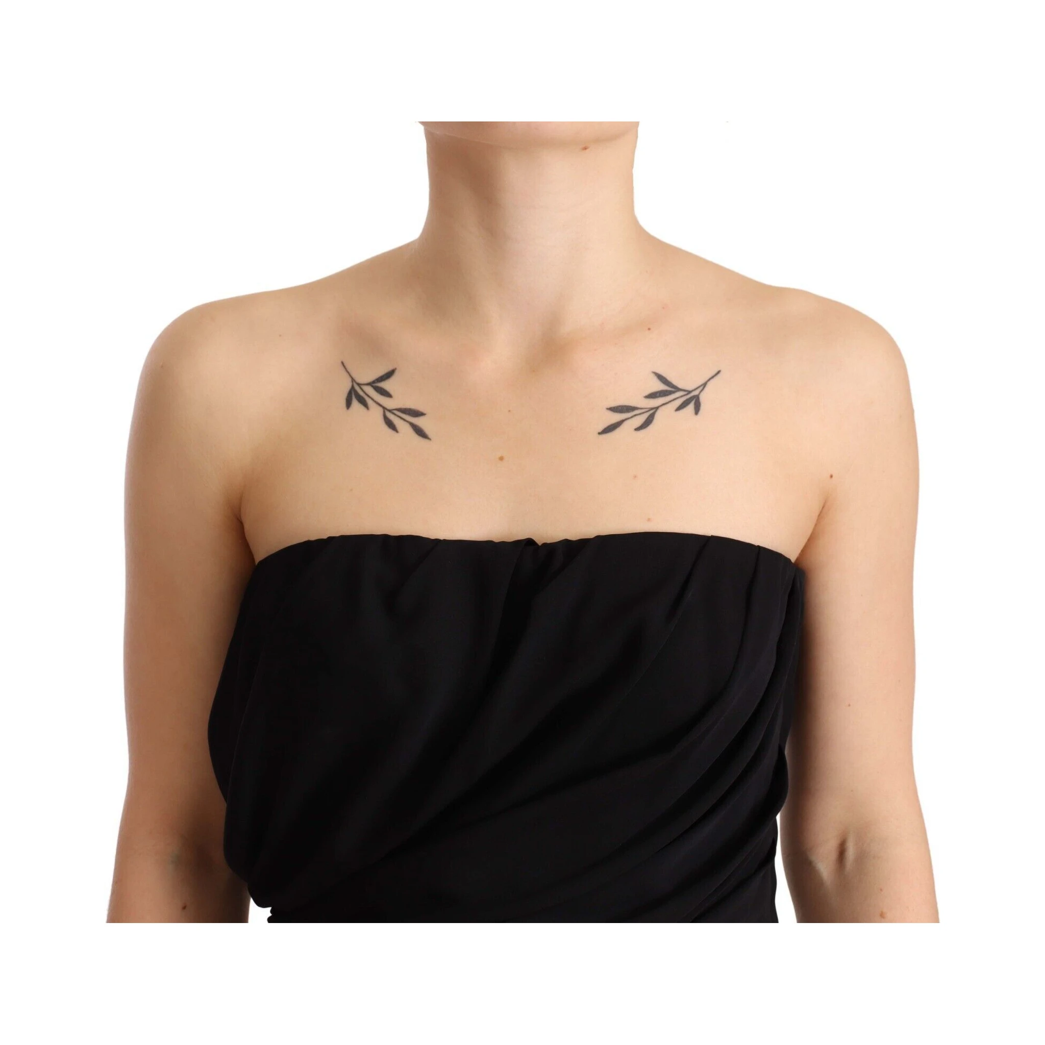 Black Silk Stretch Strapless Sheath Midi Dress