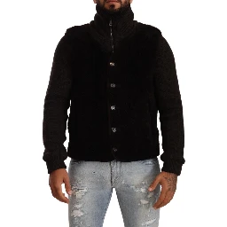 Black Leather Mens Turtle Neck Coat Jacket