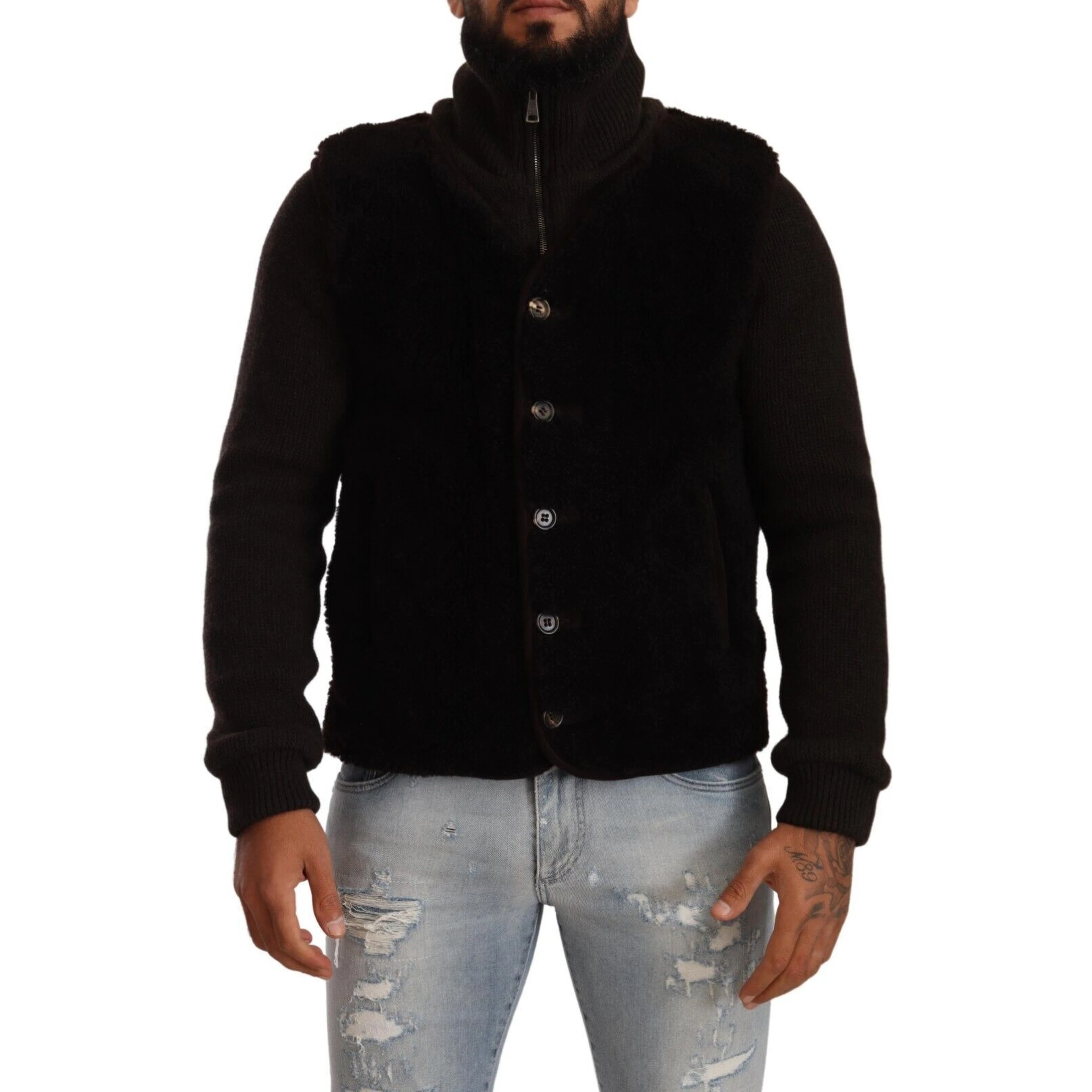 Black Leather Mens Turtle Neck Coat Jacket