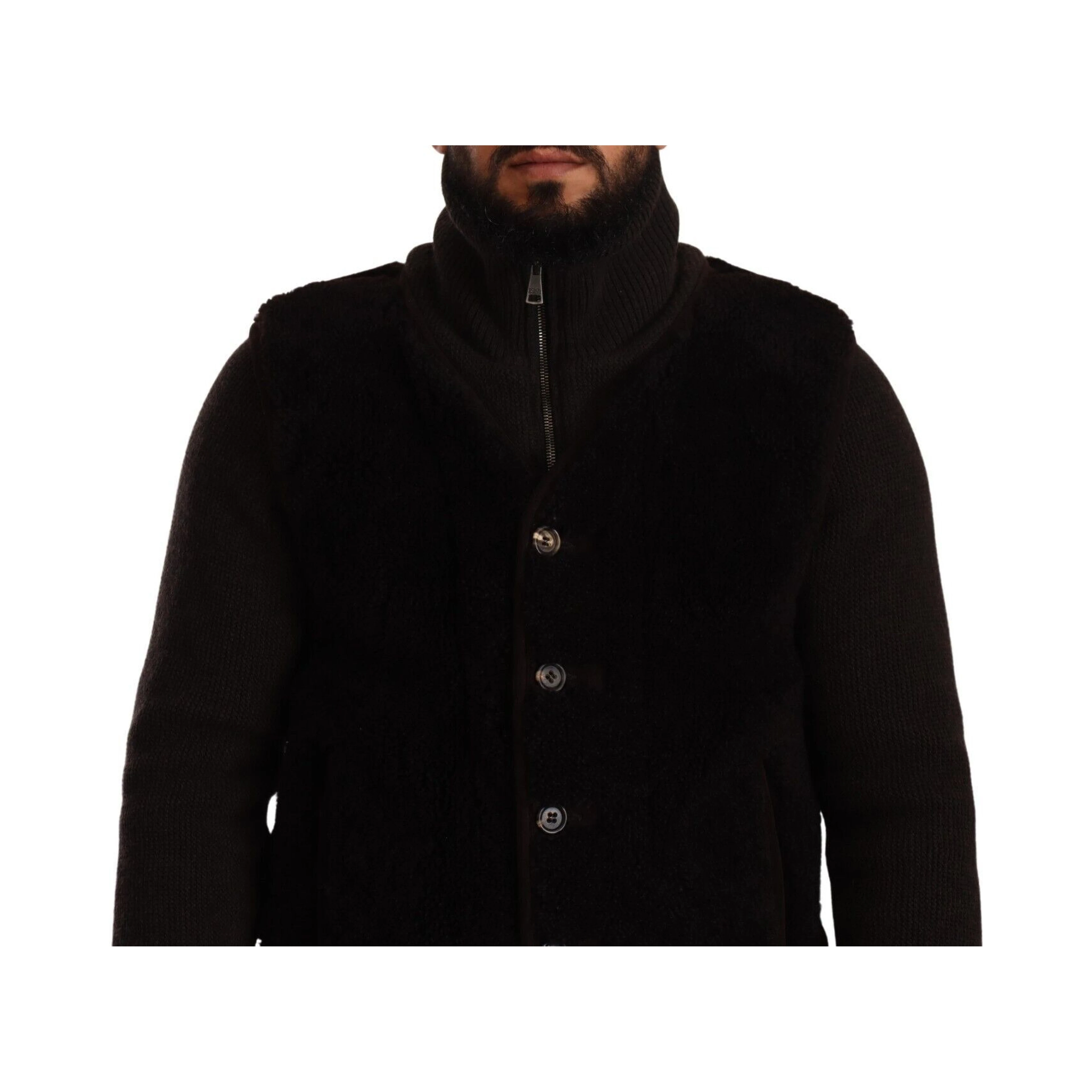 Black Leather Mens Turtle Neck Coat Jacket