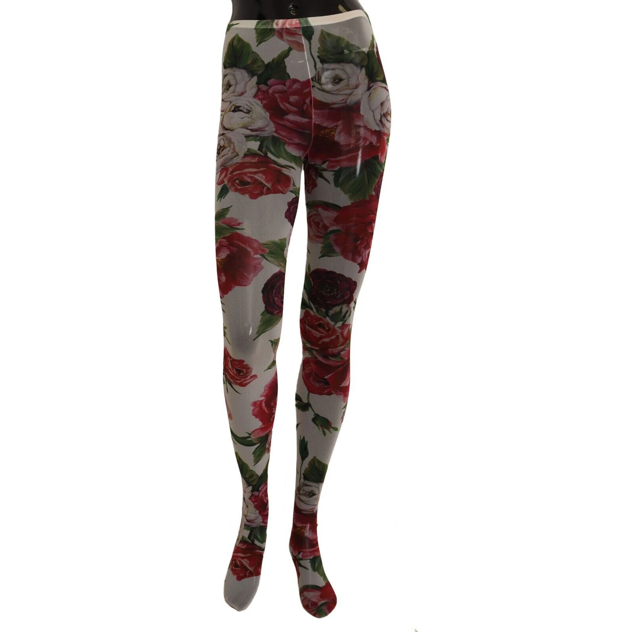 White Floral Print Tights Nylon Stockings