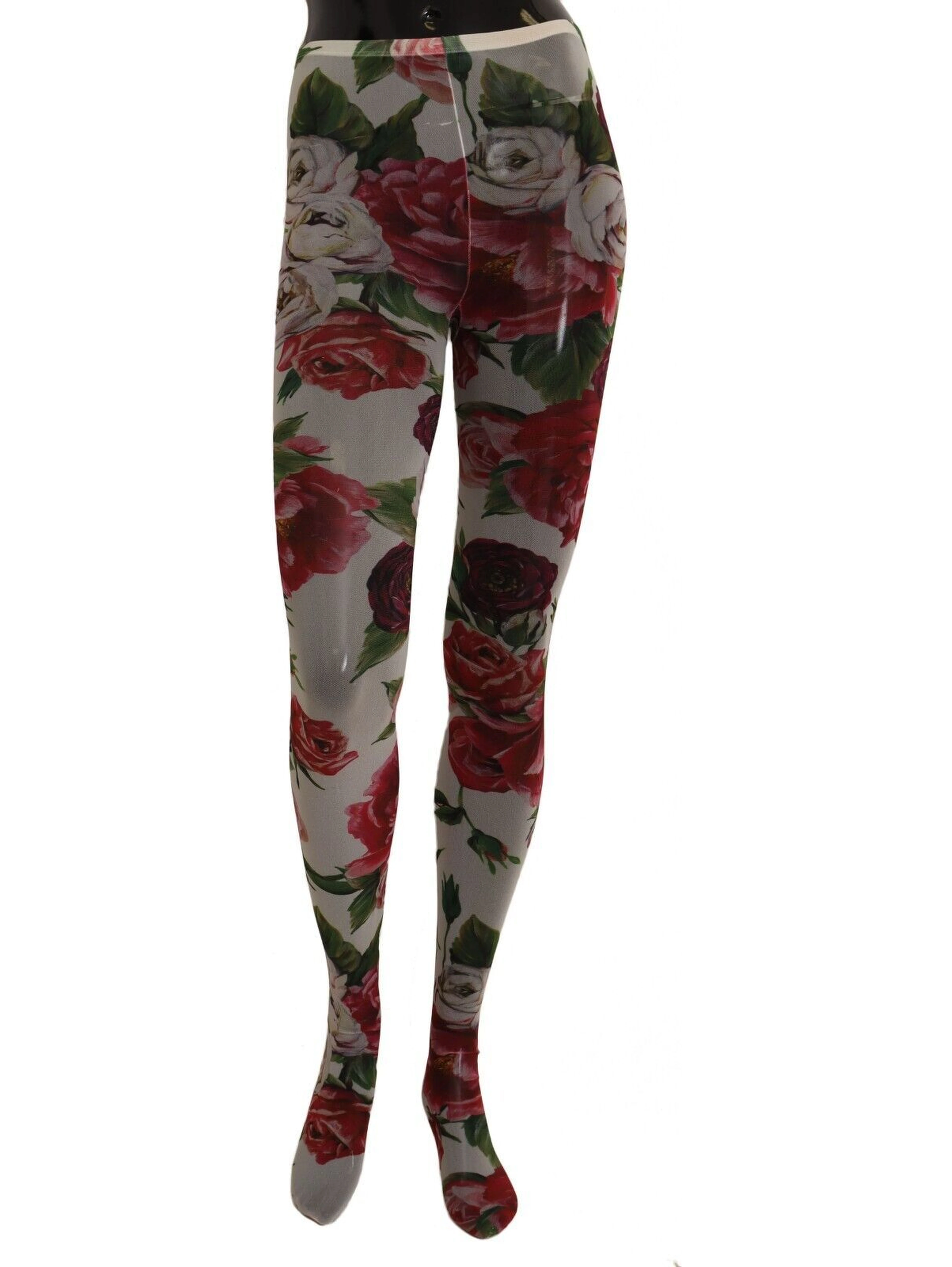 White Floral Print Tights Nylon Stockings