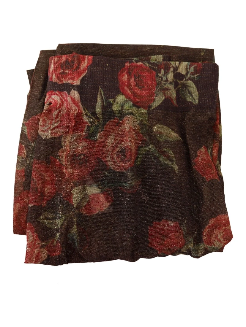 Black Floral Print Stockings Nylon Tights