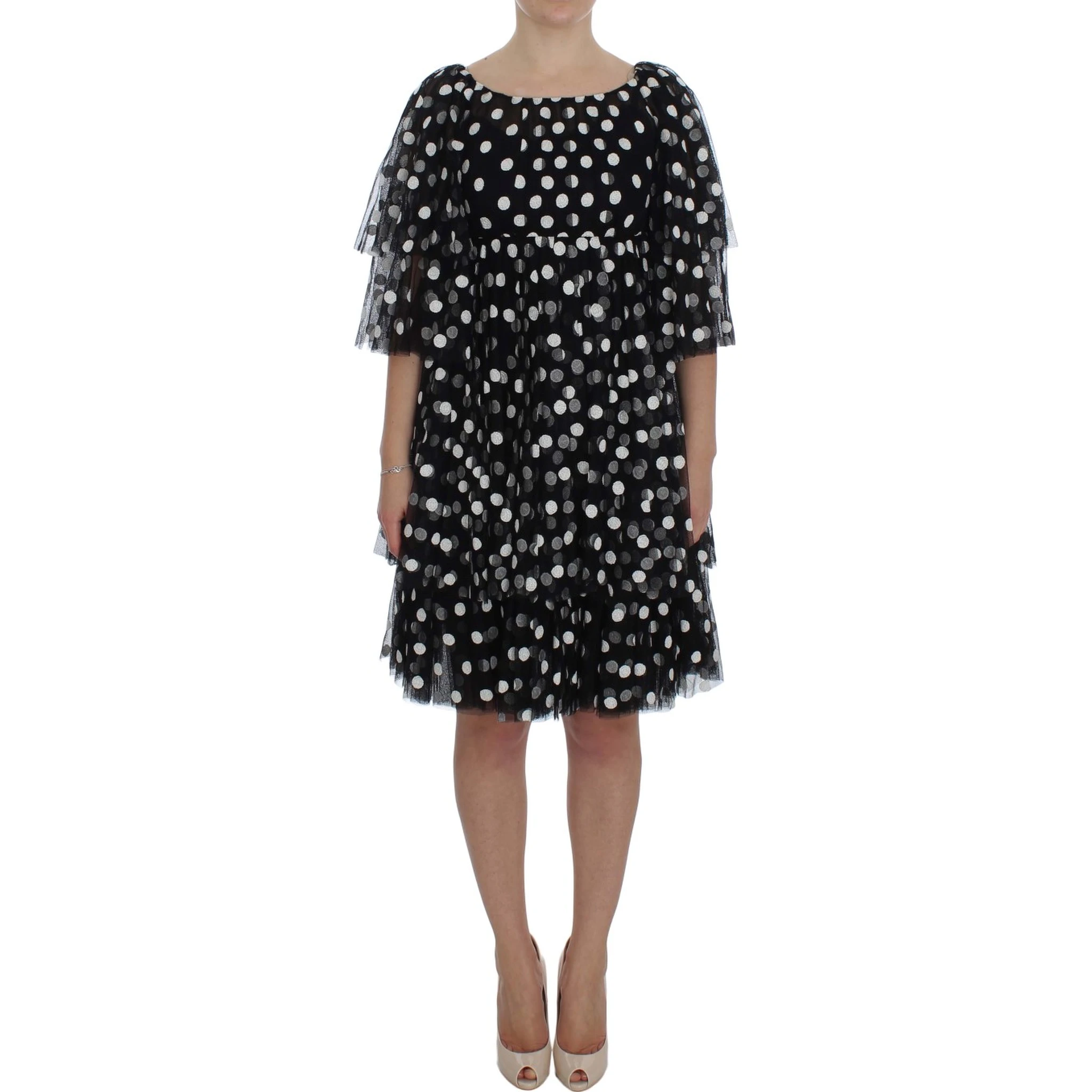 Black White Polka Dotted Ruffled Dress
